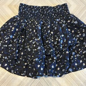 Ever After Girls Black with Floral Print Elastic Waistband Ruffle Skirt